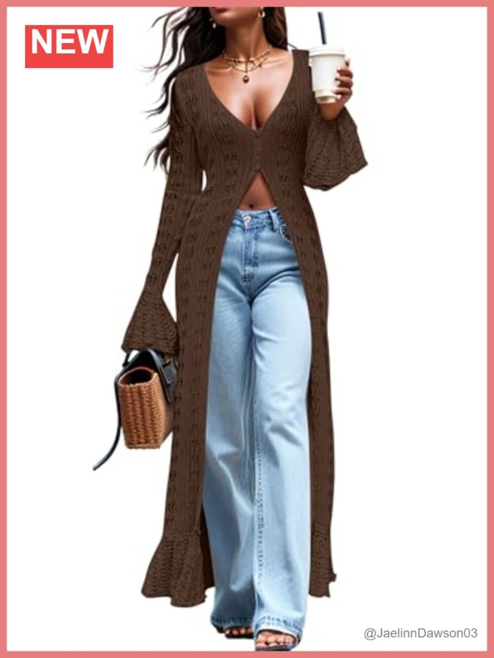 Maxi Long Cardigan Sweater Crochet Bell Sleeve Beach Cover Up